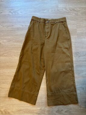 Spanx Women’s L SuperSmooth Stretch Twill Cropped Wide Leg Pant Khaki Flax Color